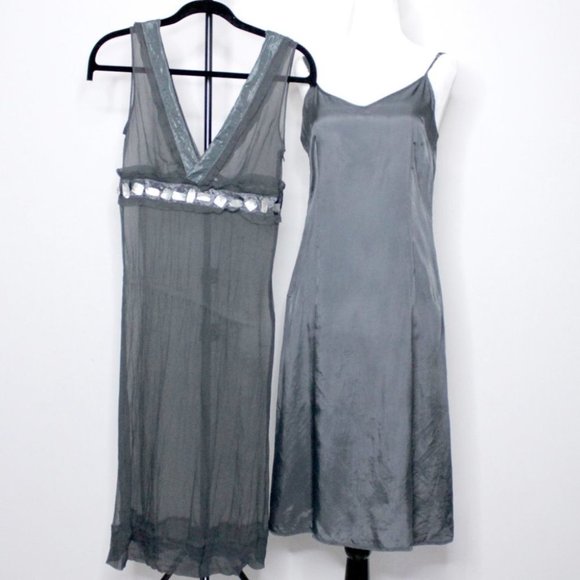Part Two Denmark Two  in One Elegant Sleeveless Silk Grey Midi Dress Size EU 38 - Picture 7 of 12